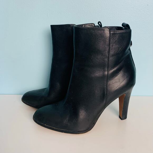 Coach Jemma Black Leather Heeled Booties Size 7 - Picture 1 of 7